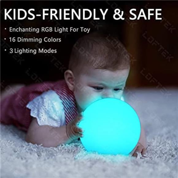 LED Light Ball: 6-inch Nursery Night Light with Remote and Press Control, 16 RGB - Picture 3 of 6